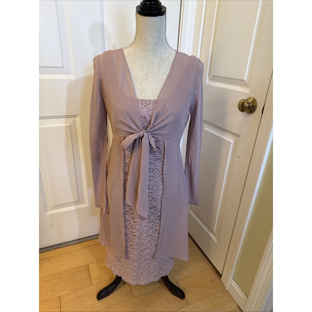PASTEL MAUVE LACE DRESS Donna Ricco Size 8 Dress With Longsleeved Sheer Jacket